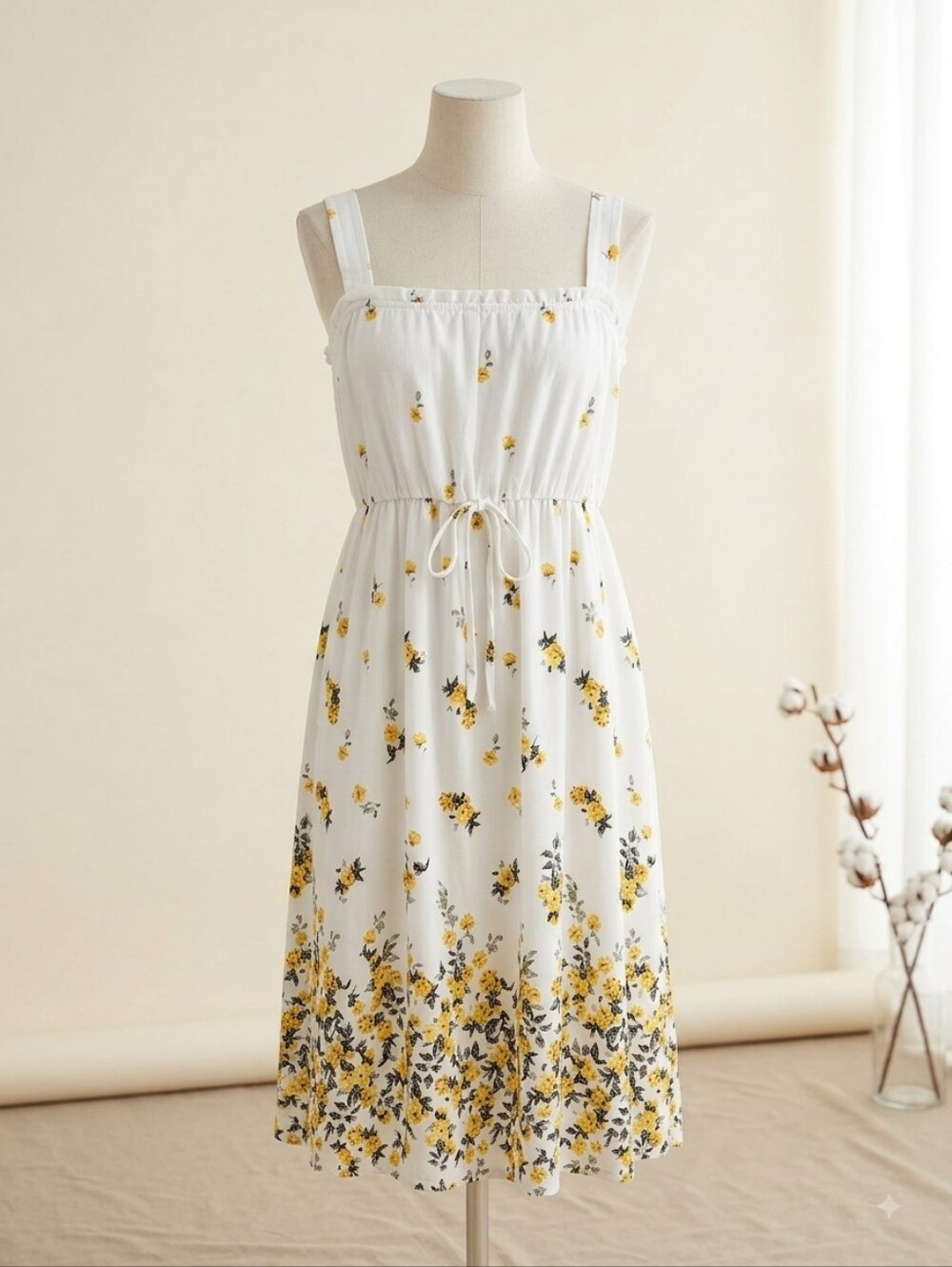 Siren Lily Maternity NWT White & Yellow Floral Midi Sundress, Size Large